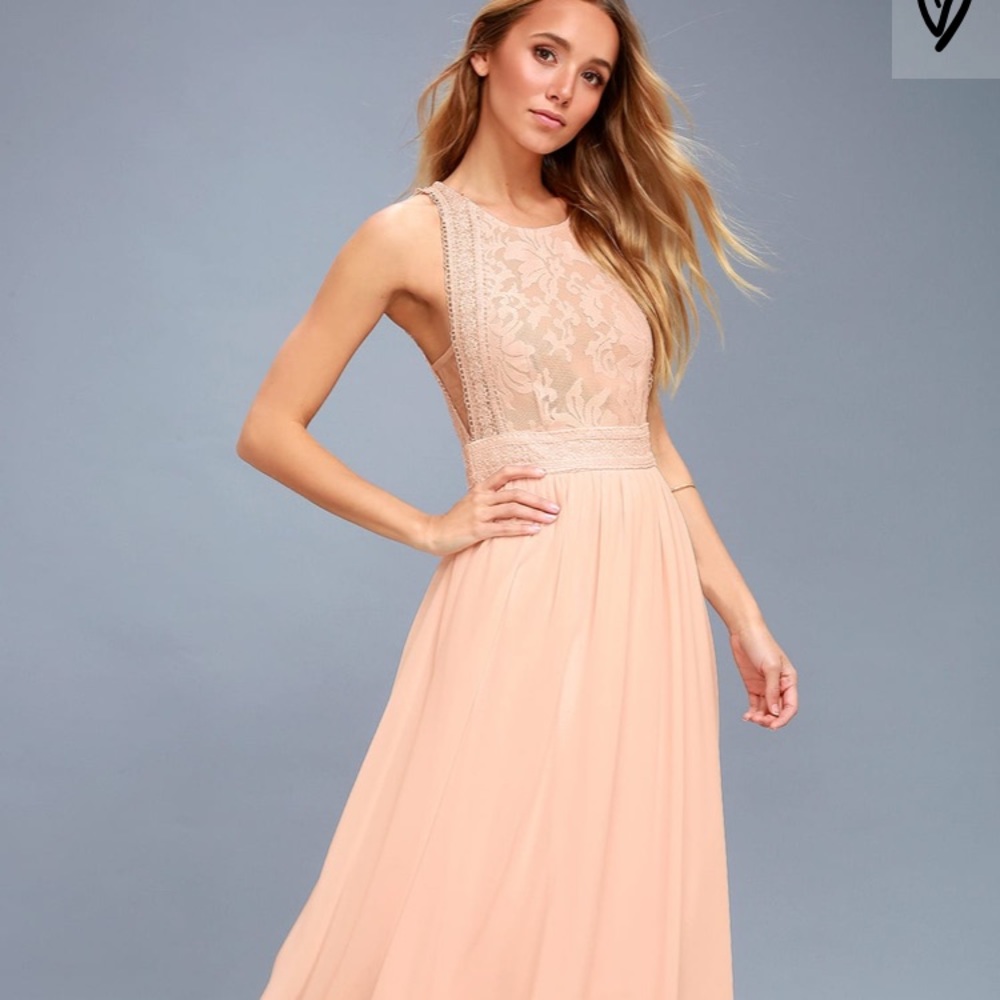 LULUS FOREVER & ALWAYS BLUSH PINK LACE MAXI DRESS